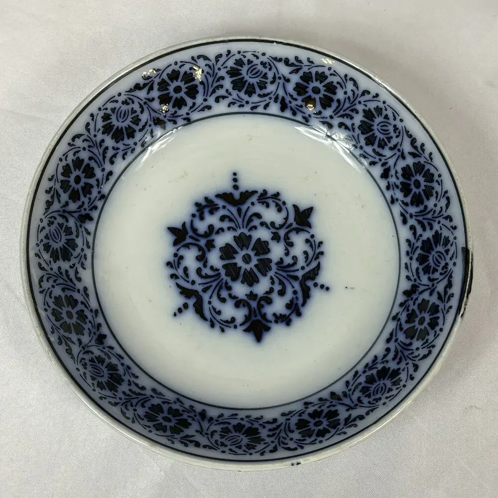 K & G Luneville France Antique Opaque Flow Blue & White Transferware 8.5” Bowl
